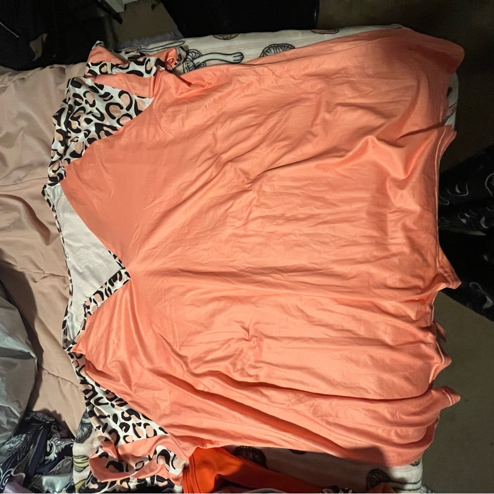 Coral Pink Shirt with Leopard Print Accents
